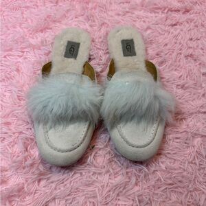 UGG Women's light blue Suede Shearling Fur Slide Mules
